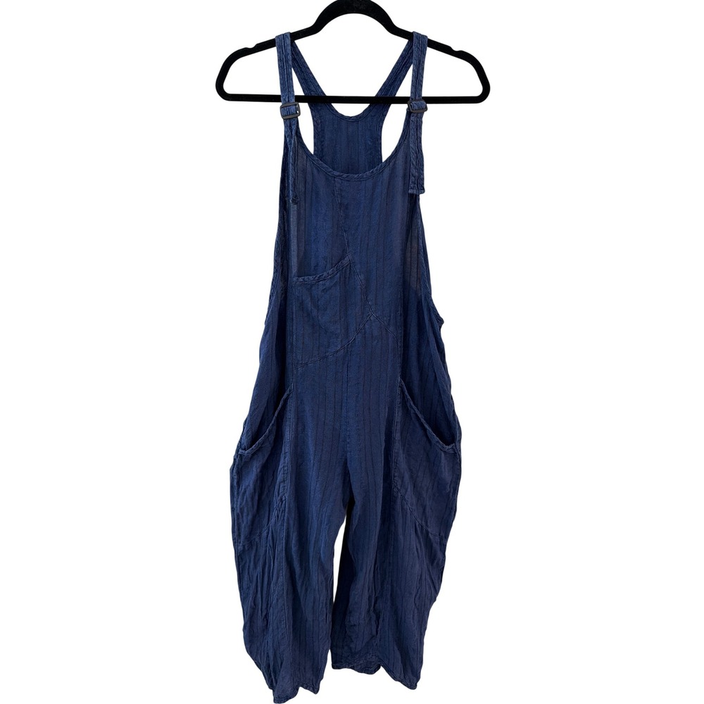 Cynthia Ashby Spree Overalls Navy Blue 100% Linen Lagenlook Made in USA Small